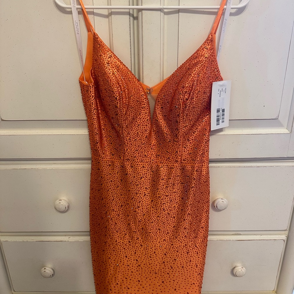 JVN Orange Sequin Spaghetti-Strap Mini Dress